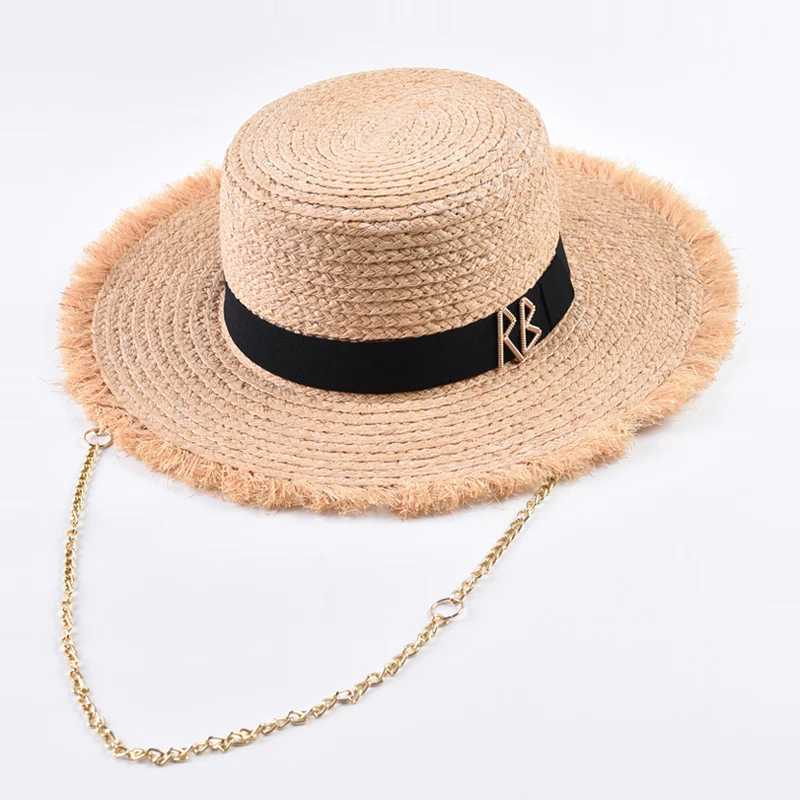 Natural Raffia Straw Hats for Wen Fashionable Metal RB Letter Sun Hat Outdoor Holidays Beach Sun Protection Hat X250329