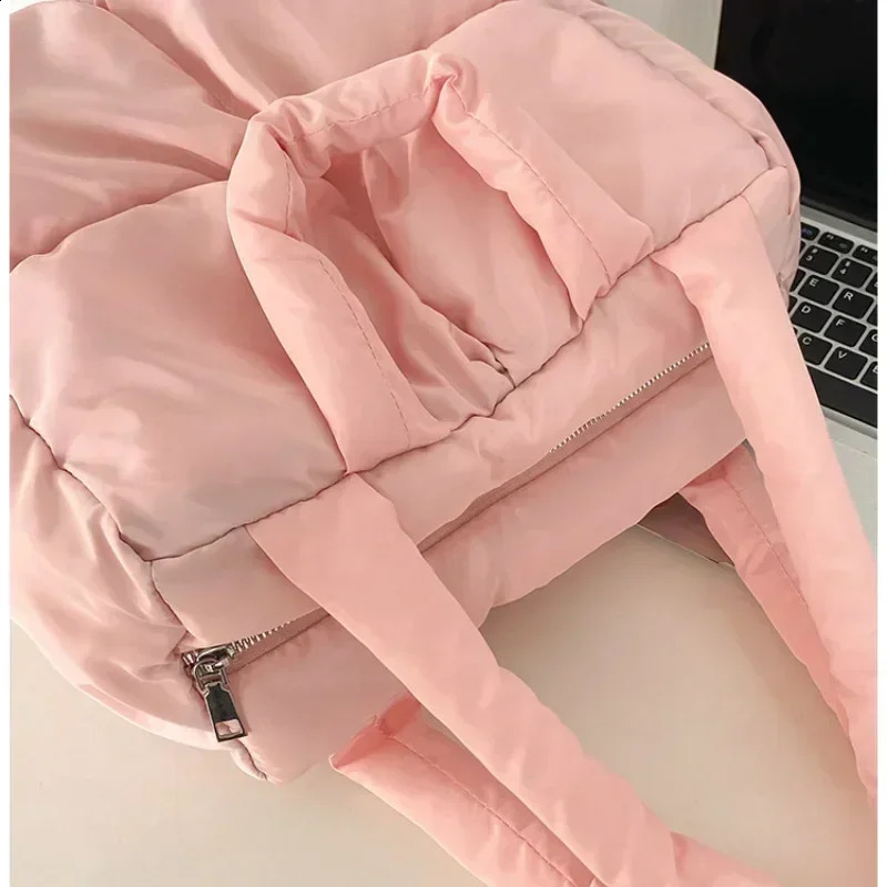 Womens retro checkered bedding shoulder bag solid color soft pink Sapce Padded handbag 250326