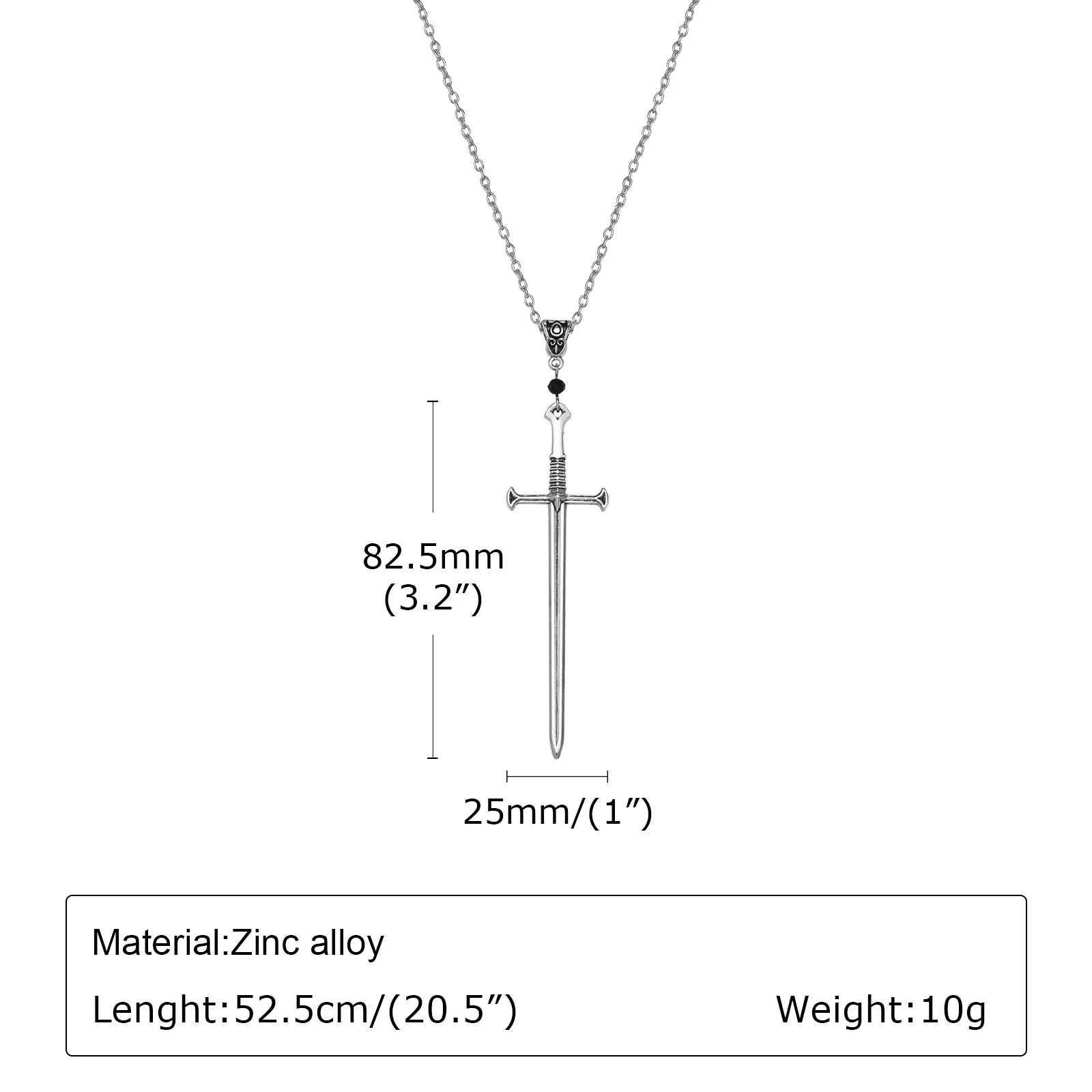 Mens punk stone sword cross pendant necklace retro Gothic long dagger knife necklace hip-hop jewelry Y250329