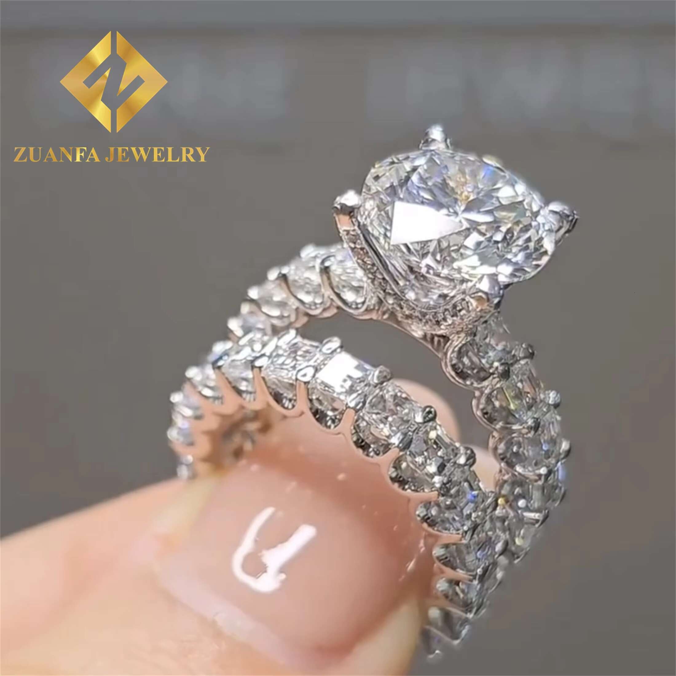 Customized Wedding Ring Round Cut +Asscher Cut Luxury Design Half Moissanite Band 10K Solid Gold Engagement Ring Custom Design