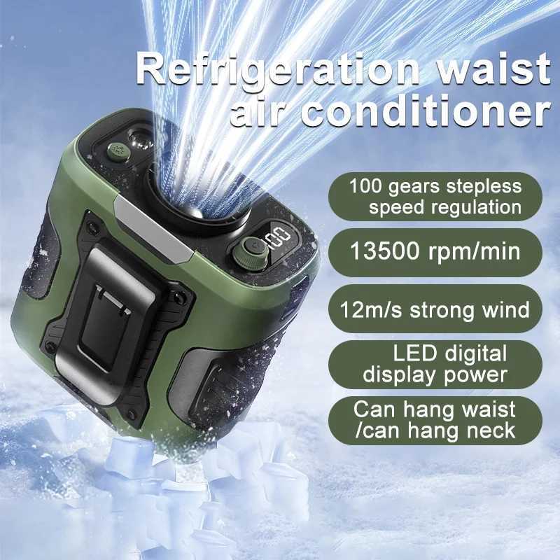 Portable infinitely variable waist fan with belt clip 100 level digital display 6000mAh outdoor activity high-speed fan X250329