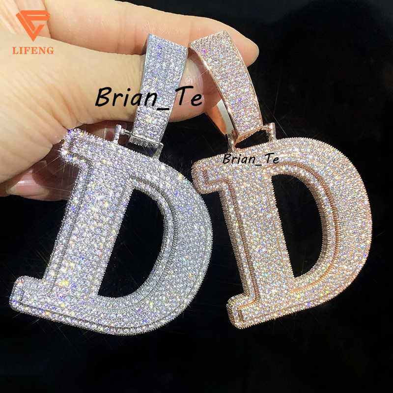 Fine Jewelry Custom Pendant Iced Out VVS Moissanite Diamond Pendant Hip Hop Gold Plated 925 Sterling Silver Letter Pendant Men