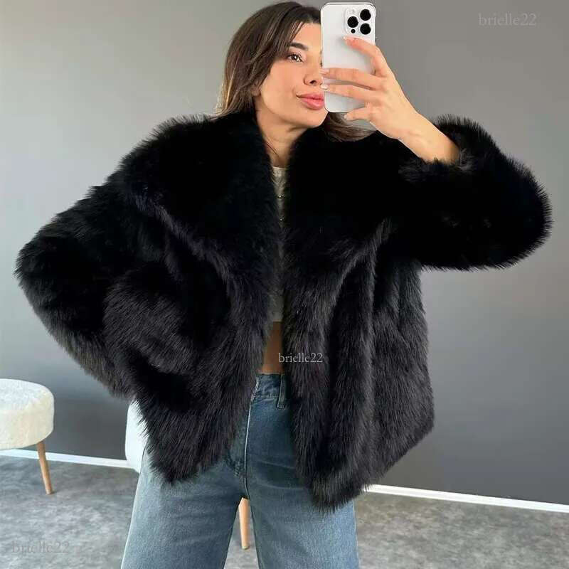 TRAF 2024 Women's Black Fluffy Autumn Winter Faux Fur Coat Plush Outerwears White Red Gray Warm Cropped Jacket