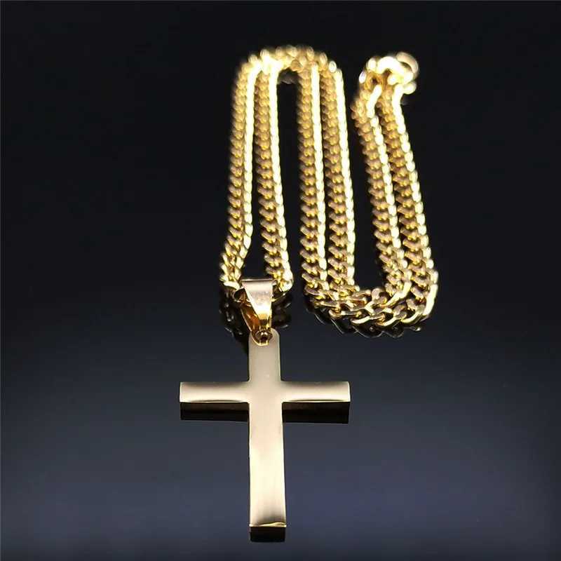 Christian Hip Hop Stainless Steel Jesus Cross Necklace Mens Gold Declaration Necklace Jewelry Collier Croix Y250329