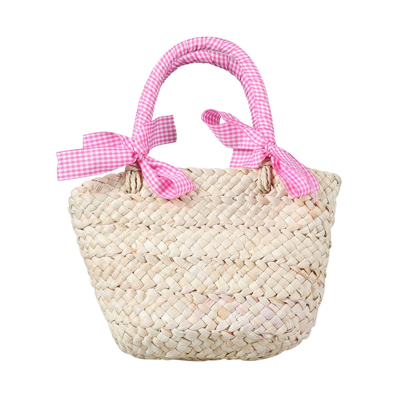 Free shipping hot selling cute bow children's tote corn fur braided bag Fashion all-in-one girls shoulder accessory bag Bucket bag