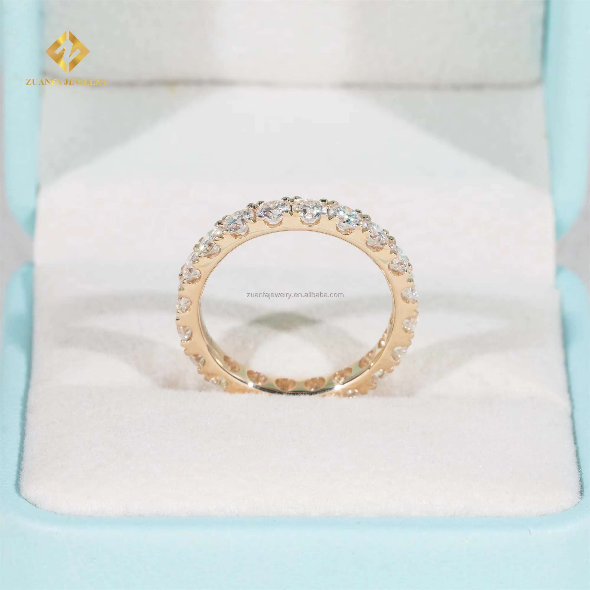 Custom Made Fully Iced Out GRA Certificate Bridal Jewelry 14k Gold 3mm VVS1 Moissanite Diamond Female Engagement Band Ring