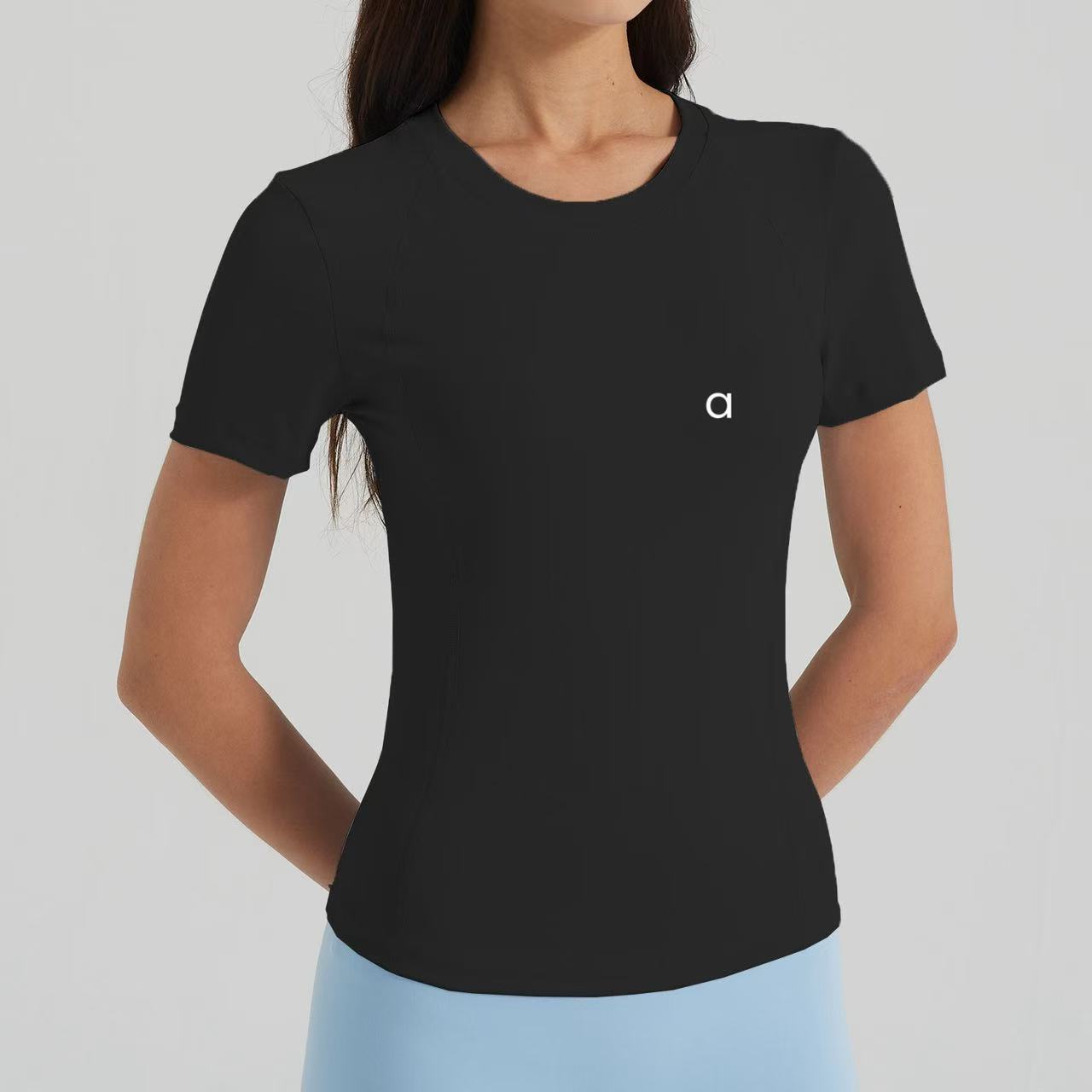 Women Yoga T shirt Cew Neck Fintness Short Sleeve Skinfriendly Workout Breathble Blackless Quick Dry Top Female BFT024
