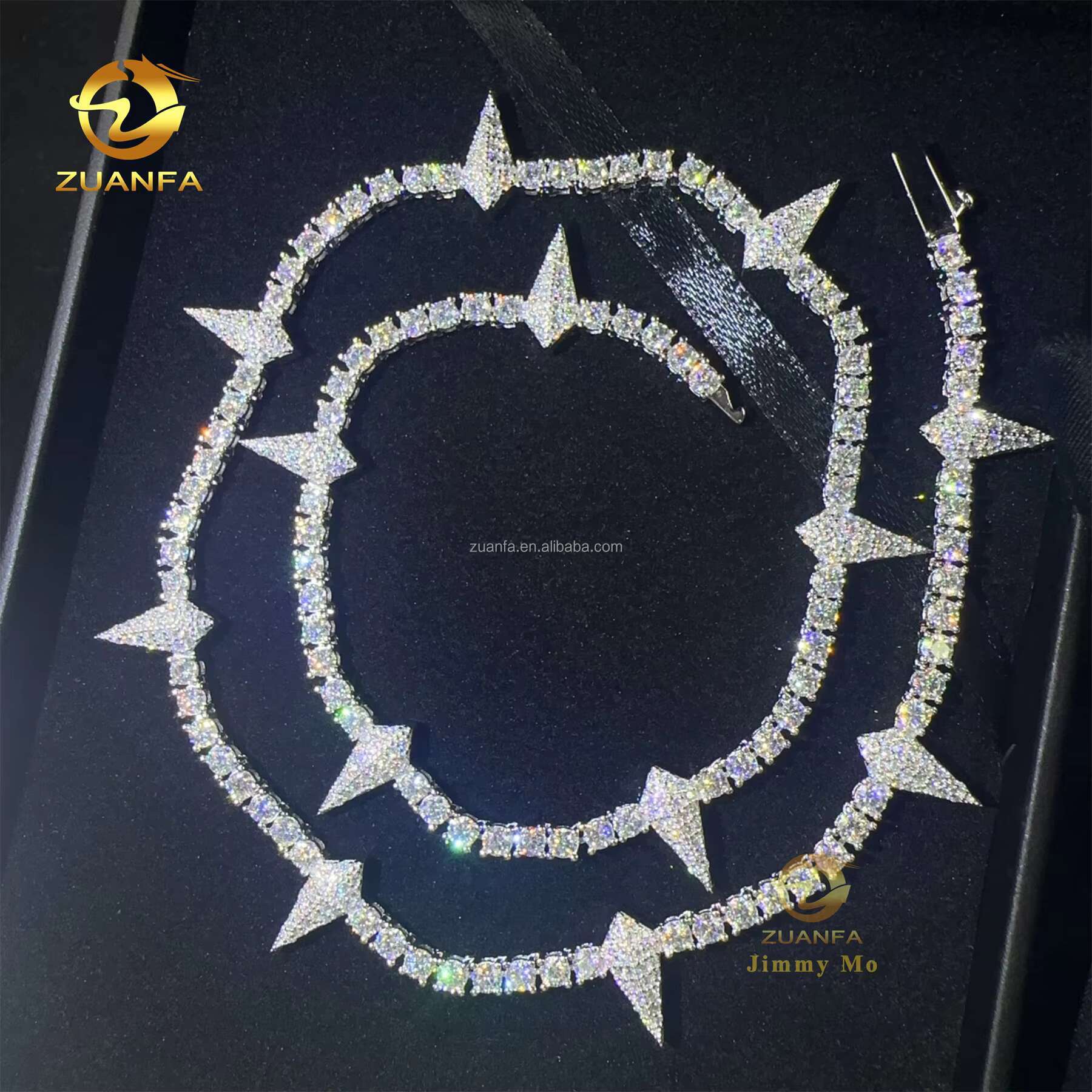 New Design 3mm 925 Silver Hip Hop Iced Out GRA Certificate Moissanite Diamond Cluster Thorn Shape Tennis Chain Man Gift
