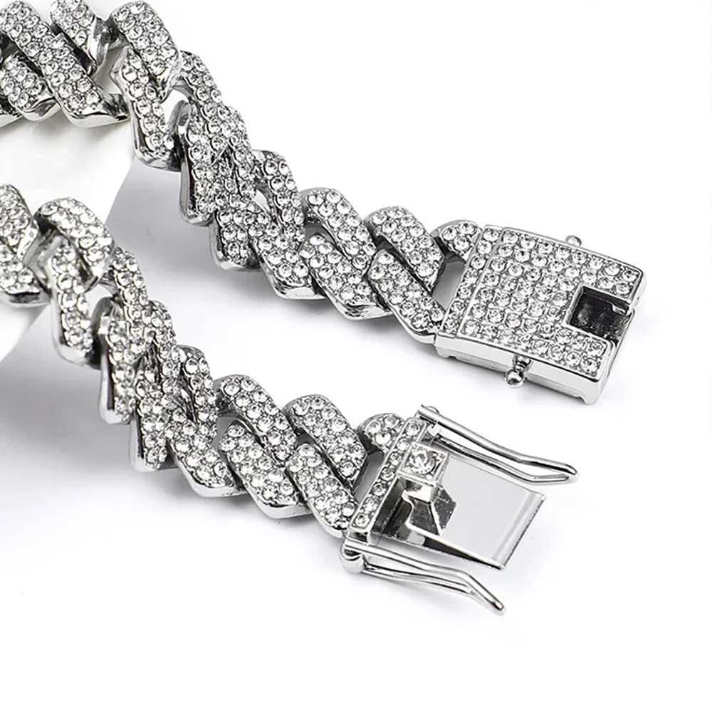 Hip Hop Shining 15MM Cuban Link Chain Necklace Womens Silver Water Diamond Ice Out Cuban Chain Punk Jewelry Necklace Gift Y250329