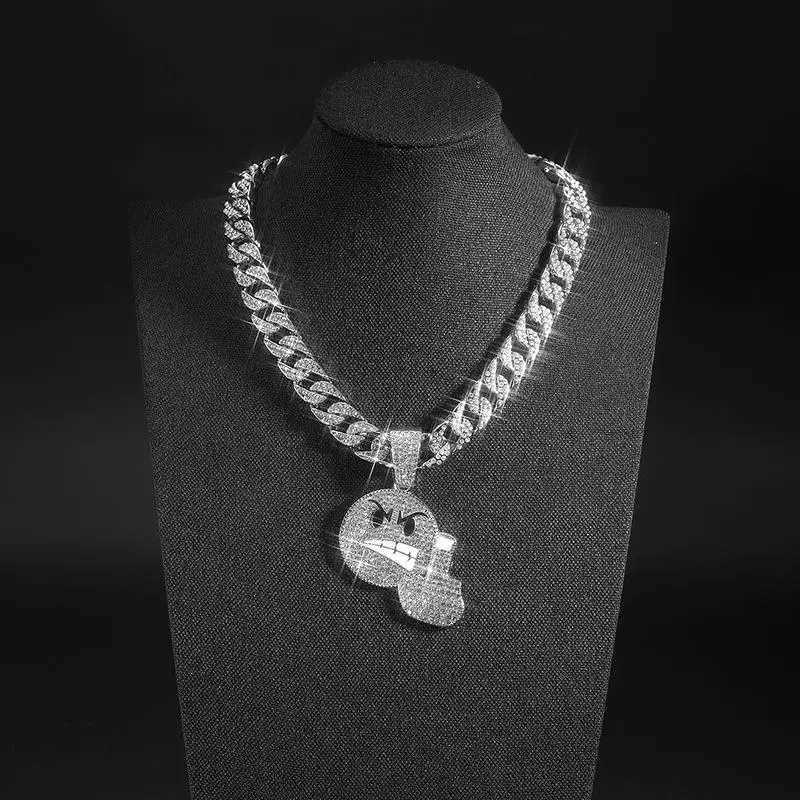 New anger emoji vertical middle finger emoji pendant with zircon personalized hip-hop trend necklace Y250329
