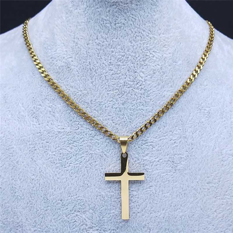 Christian Hip Hop Stainless Steel Jesus Cross Necklace Mens Gold Declaration Necklace Jewelry Collier Croix Y250329