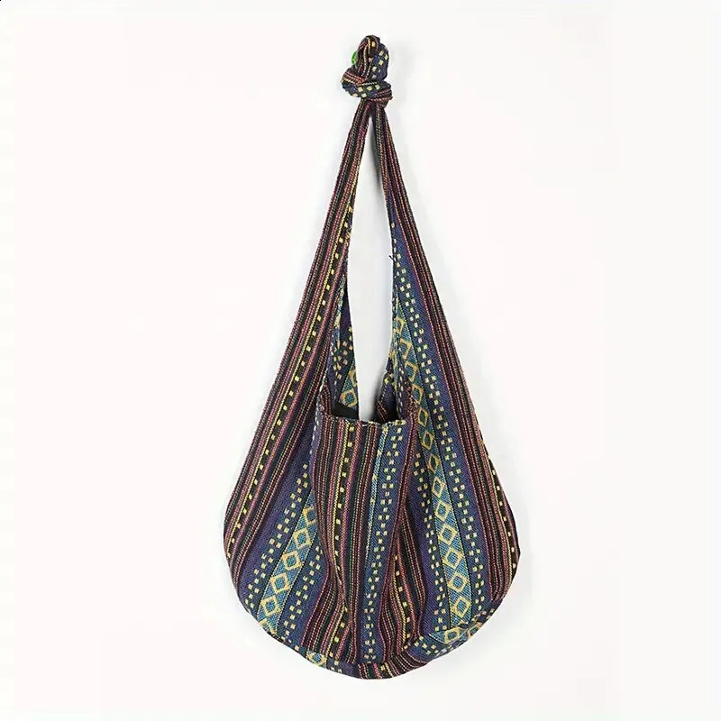 Fashion Bohemian Canvas Shoulder Crossbody Bag Womens Large Capacity Versatile Ethnic Style Shopper Tote Bag 250407