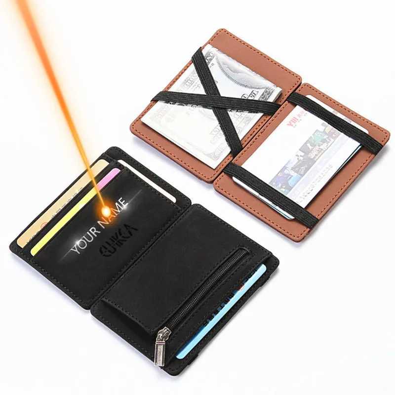 Mini mens card holder wallet zipper coin pocket ultra-thin magic mens wallet high-quality PU leather bank card small mens walletXJ250329