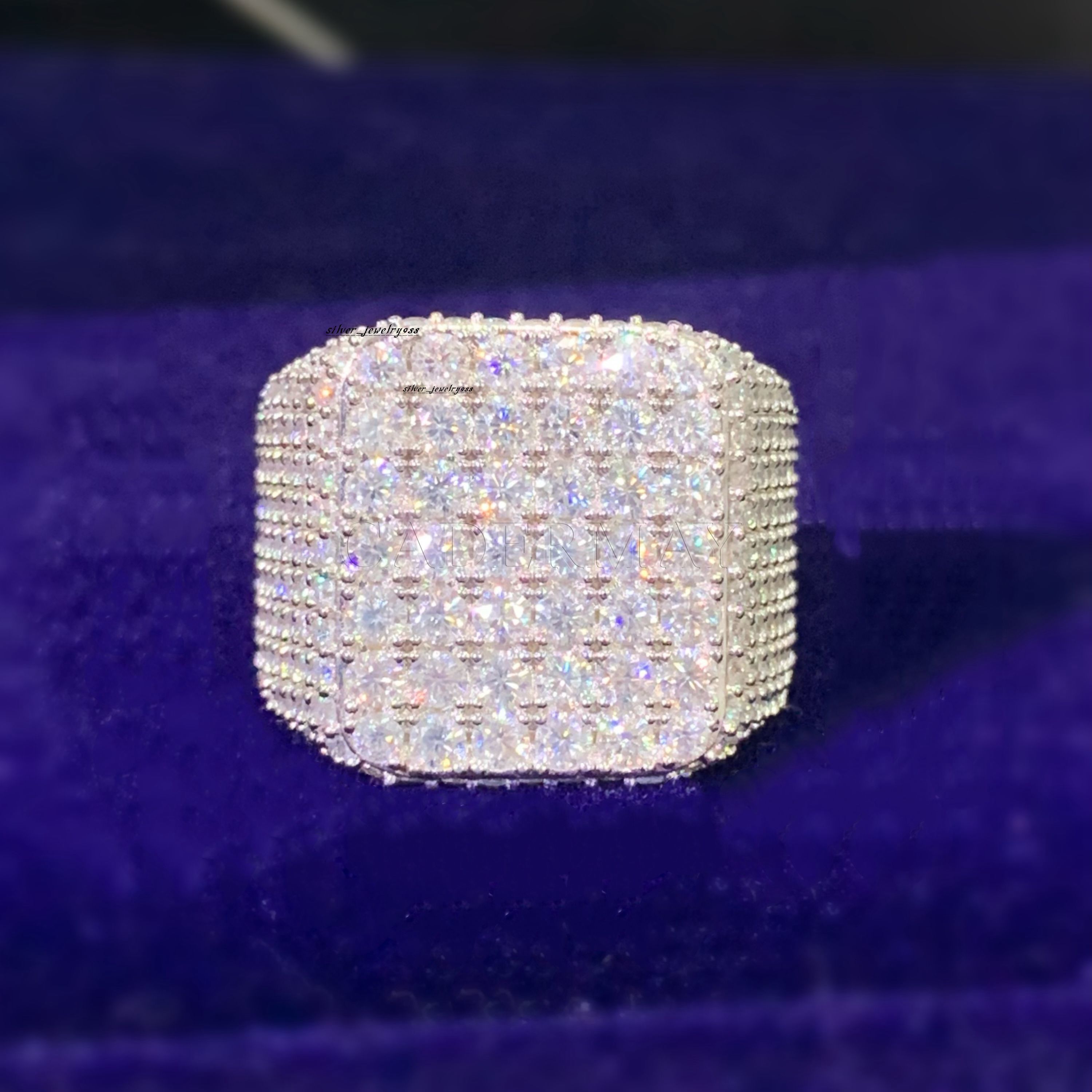 Hip-Hop Jewelry Bust Down Round Moissanite Cuban Ring Custom Made 925 Silver Iced Out Square Moissanite Champion Ring Men Gift