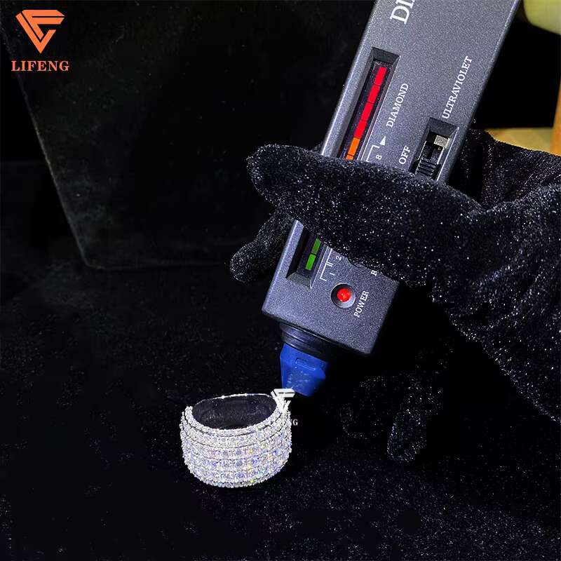 Luxury 5-Row Moissanite Ring 10k Solid Gold With 925 Silver Hip Hop Band Fashion Jewelry for Men-Passes Diamond Test Gift