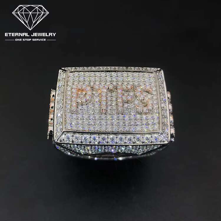 Factory Custom Mens S925 Silver 9K 10K 14K 18K Solid Gold Iced Out D VVS Moissanite Lab Diamond Letter Hiphop Ring for Men