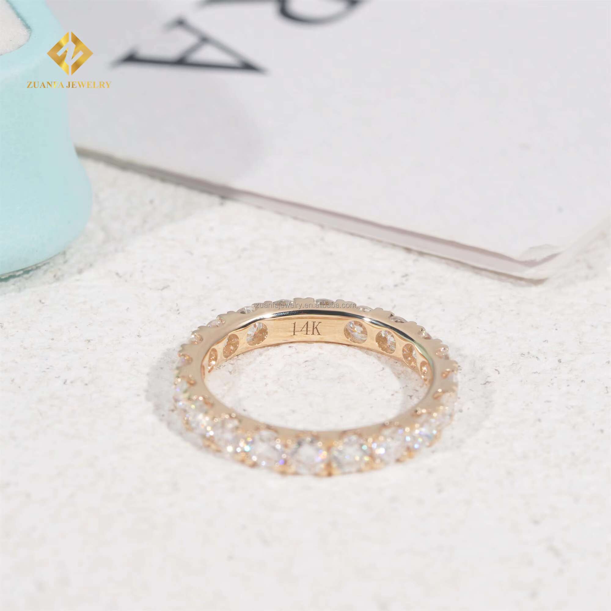Custom Made Fully Iced Out GRA Certificate Bridal Jewelry 14k Gold 3mm VVS1 Moissanite Diamond Female Engagement Band Ring
