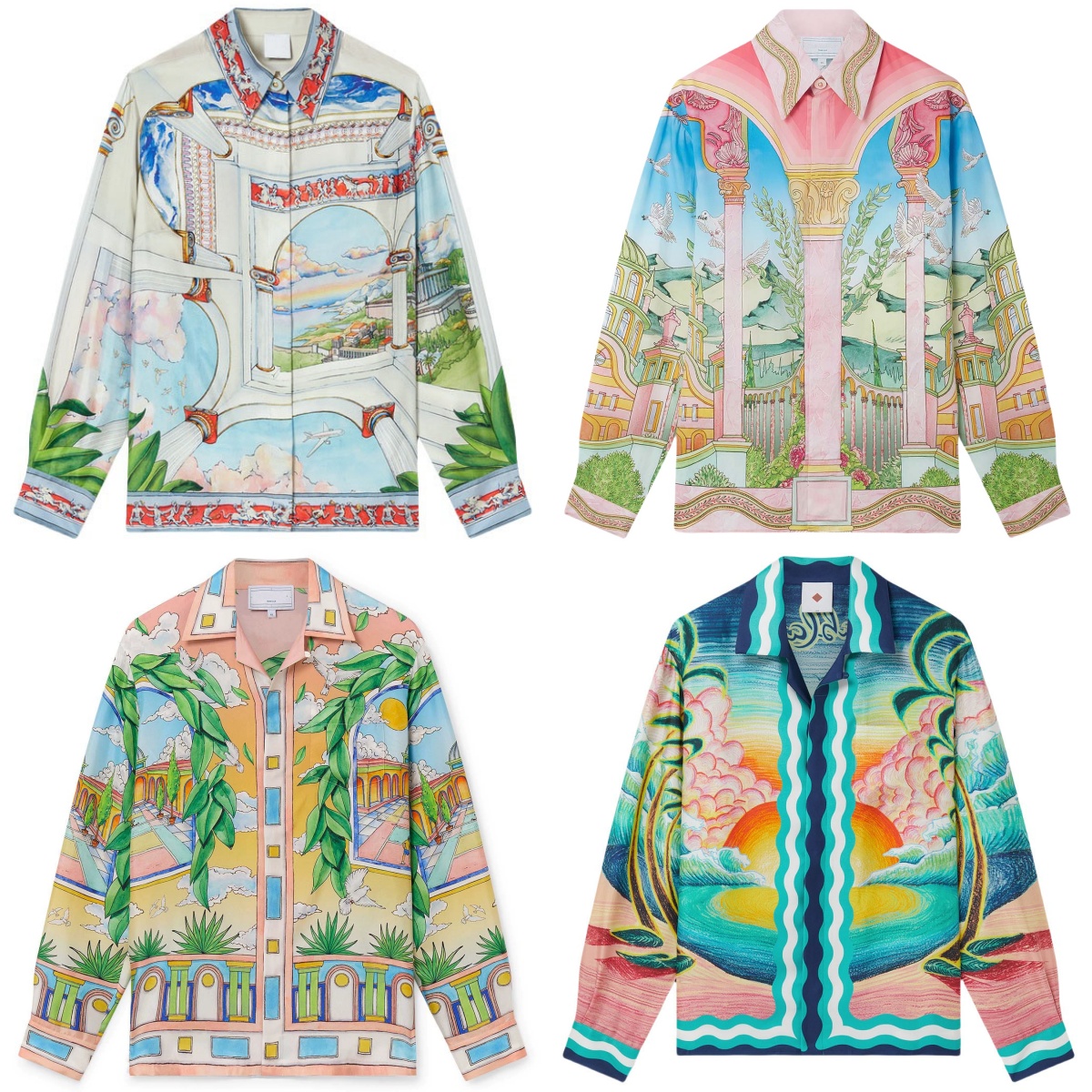 Printed Silk Shirt Men Designer Casual Button UP Holiday Tops Beach Summer Outwear Shirt