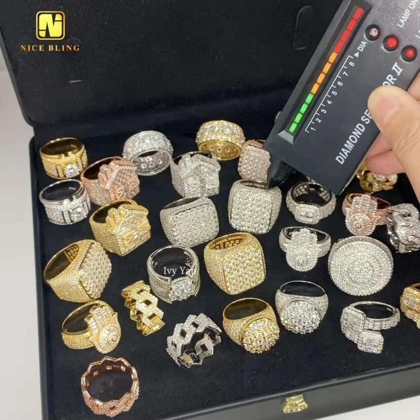 Hot Sale Multiple Choice Custom Iced Out Hip Hop Men Ring VVS Moissanite 925 Sterling Silver Rings Diamond Jewelry Ring for Men