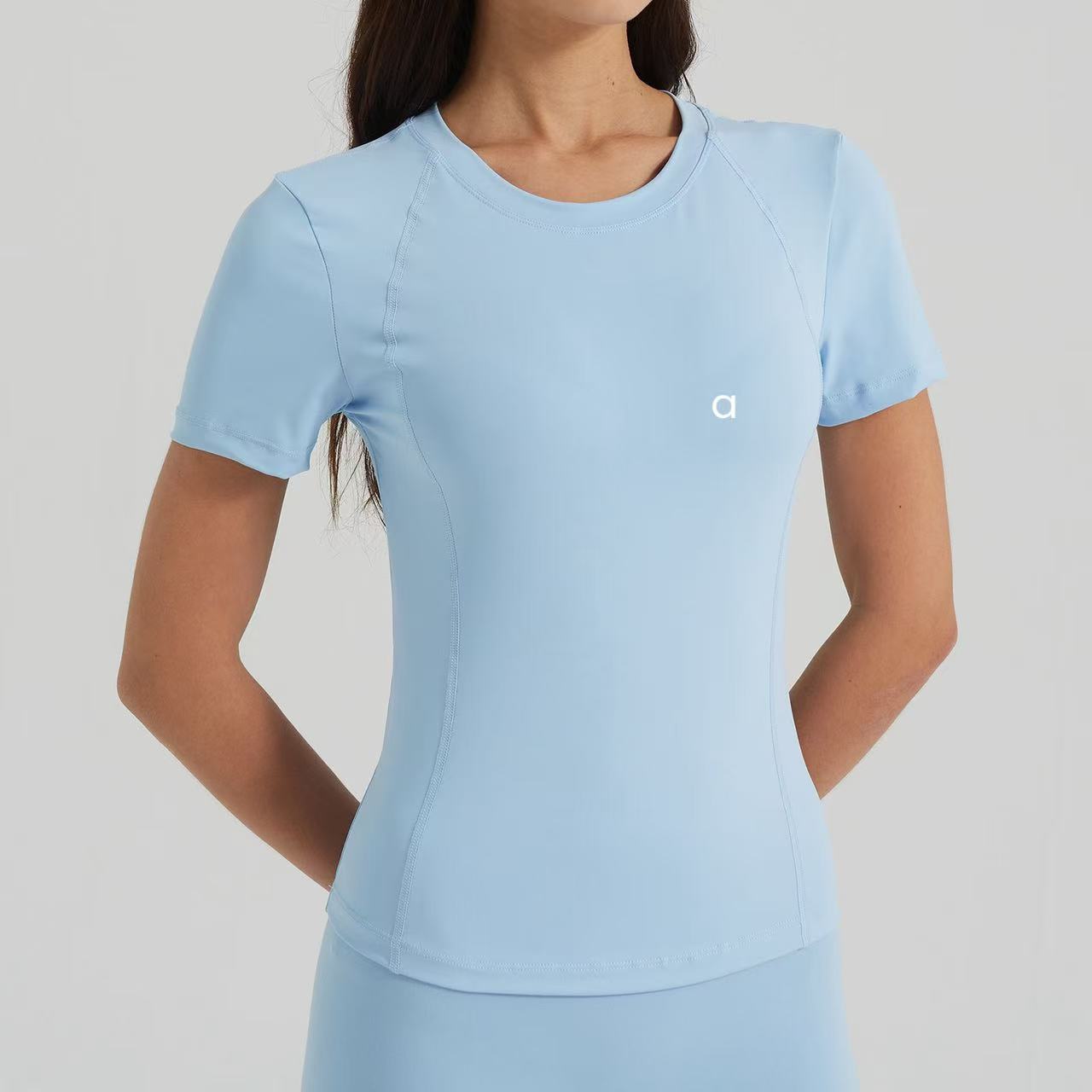 Women Yoga T shirt Cew Neck Fintness Short Sleeve Skinfriendly Workout Breathble Blackless Quick Dry Top Female BFT024