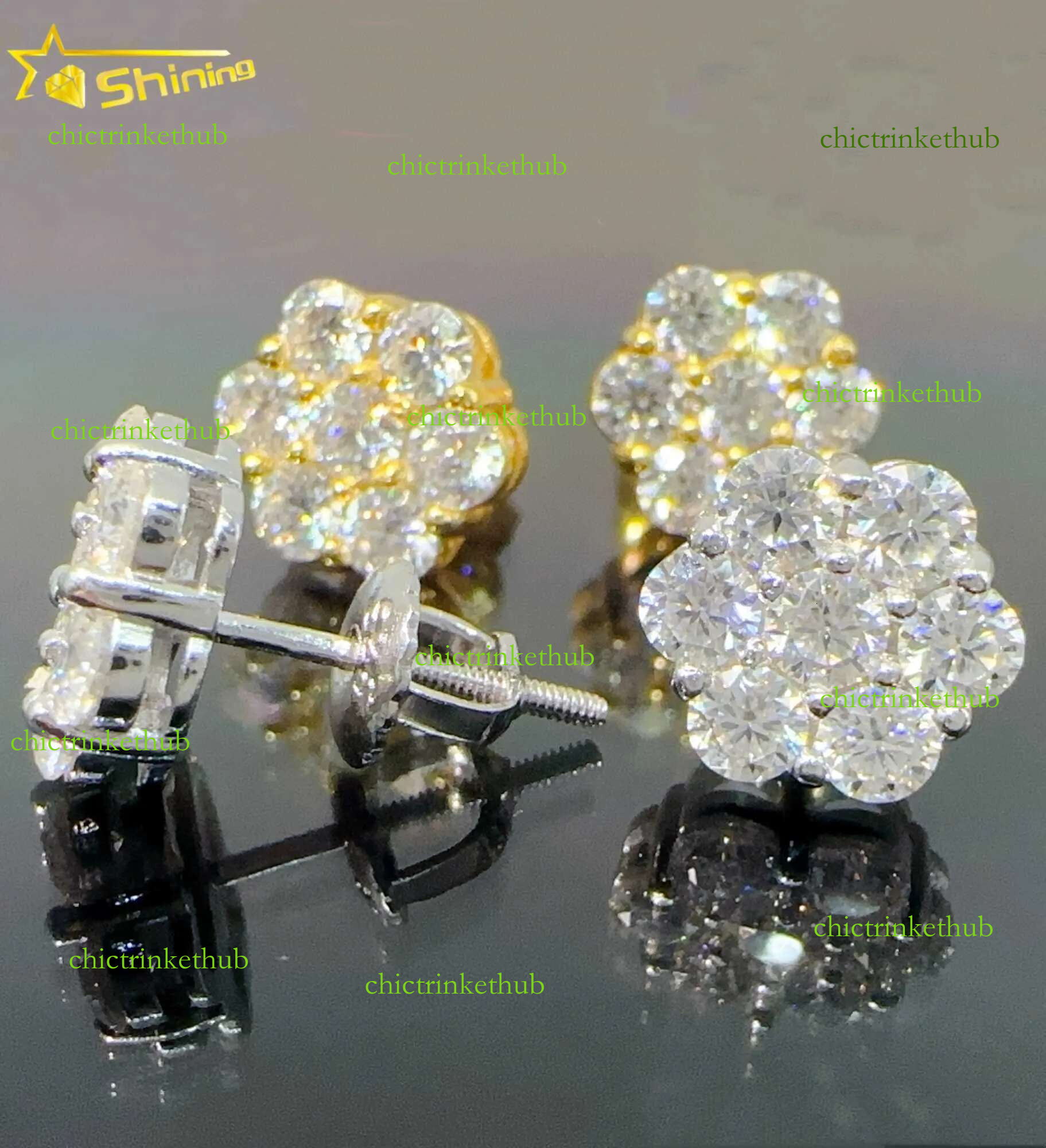 High-end luxury earrings Iced out cluster lab dia screw back sier wer vvs moissanite stud earrings for men women