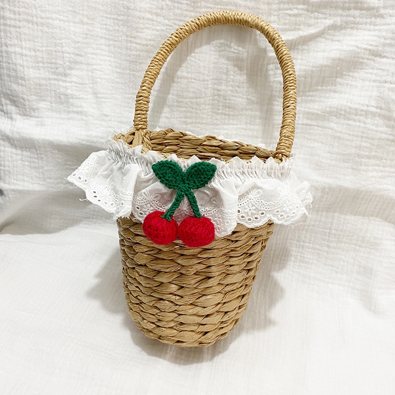 Children's bag Bow Cornhusk paper rope braided bucket bag Girls hand bag Holiday beach bag straw bag