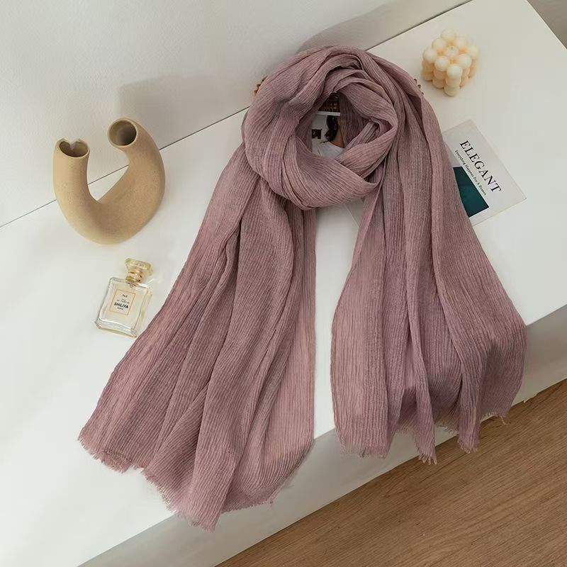 T377 solid color cotton and linen scarf female autumn and winter thin style literary style retro warm neck scarf shawl solid color