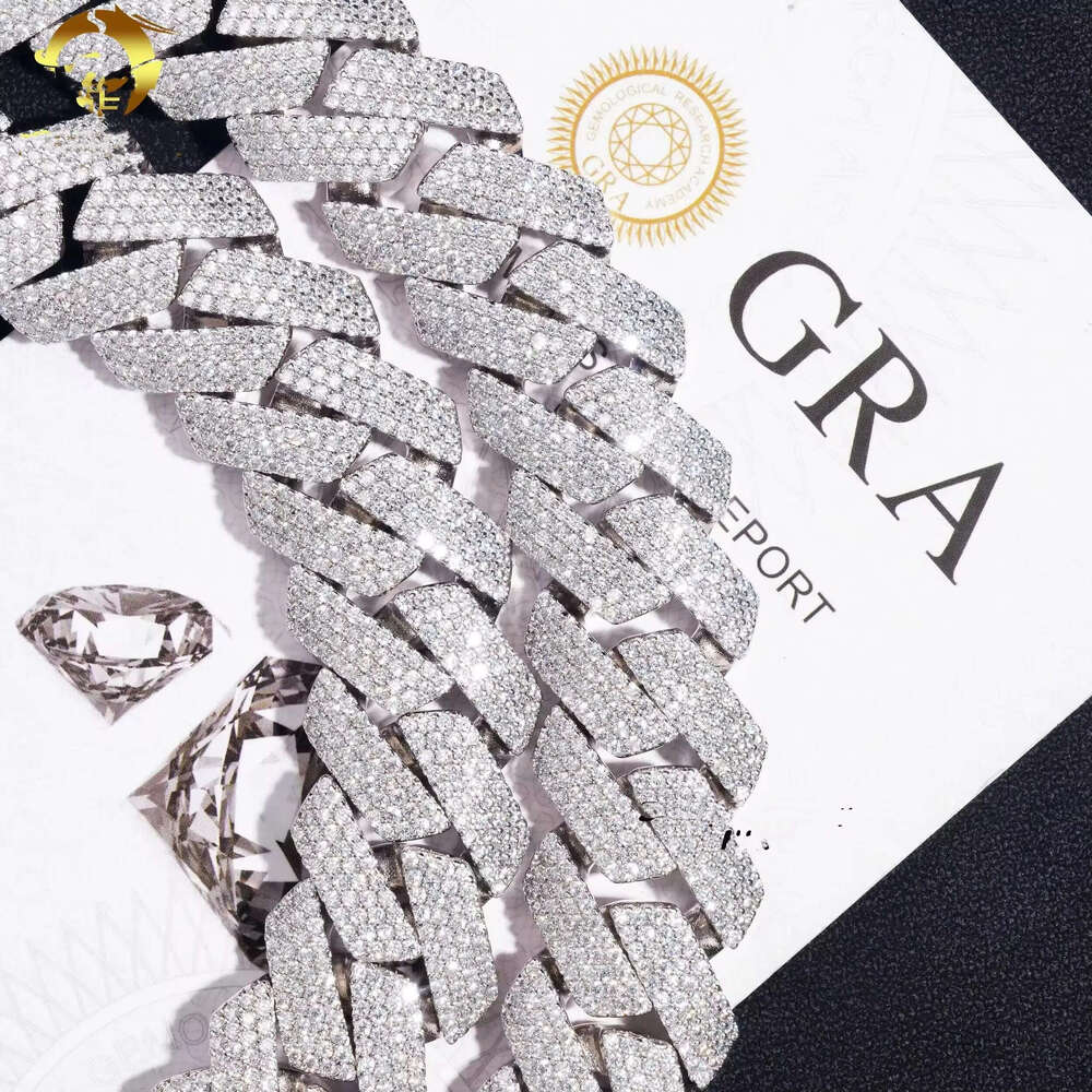 Cuban k Necklace 3 Row Moissanite 20MM W Gold Chains for Men Prong Chocker S Personalize Iced Out Chain Hip Hop Designer Jewelry