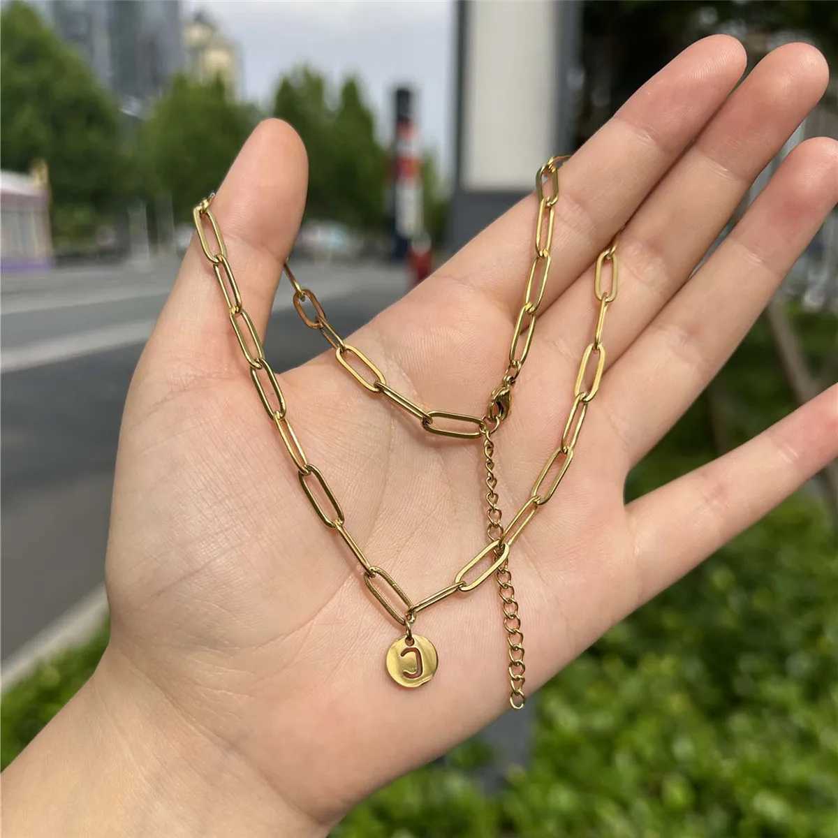 MinaMaMa Stainless Steel Letter A-Z Initial Pendant Necklace For Women Stainless Steel Round Coin Alphabet Necklace JewelryC250407