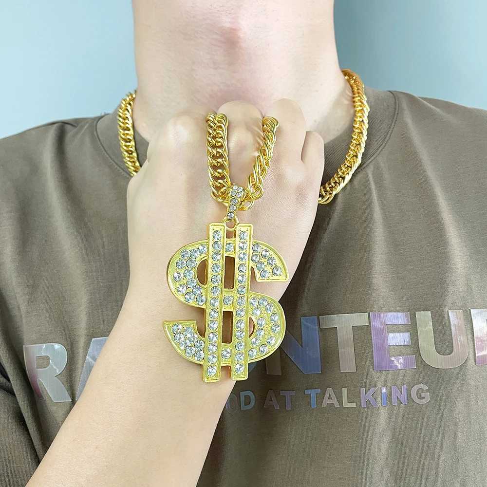Hip Hop Rap Gold USD Pendant Necklace Luxury Rhinestone USD Currency Symbol Necklace Y250329
