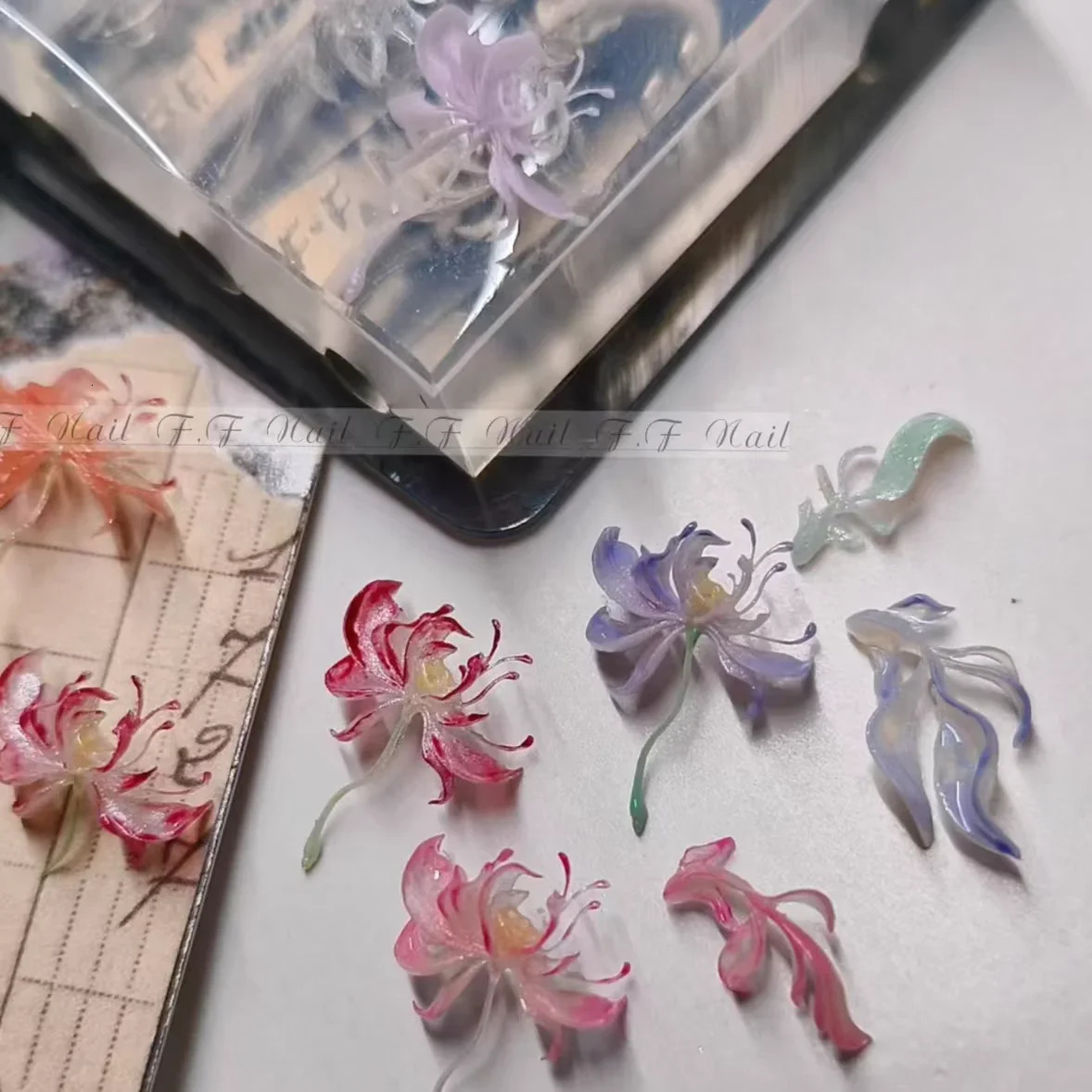 1pc Ripple Lotus Koi Mushroom Ice Flower 3D Acrylic Mold Nail Art Decorations Nails DIY Silicone Nails Mold 250328