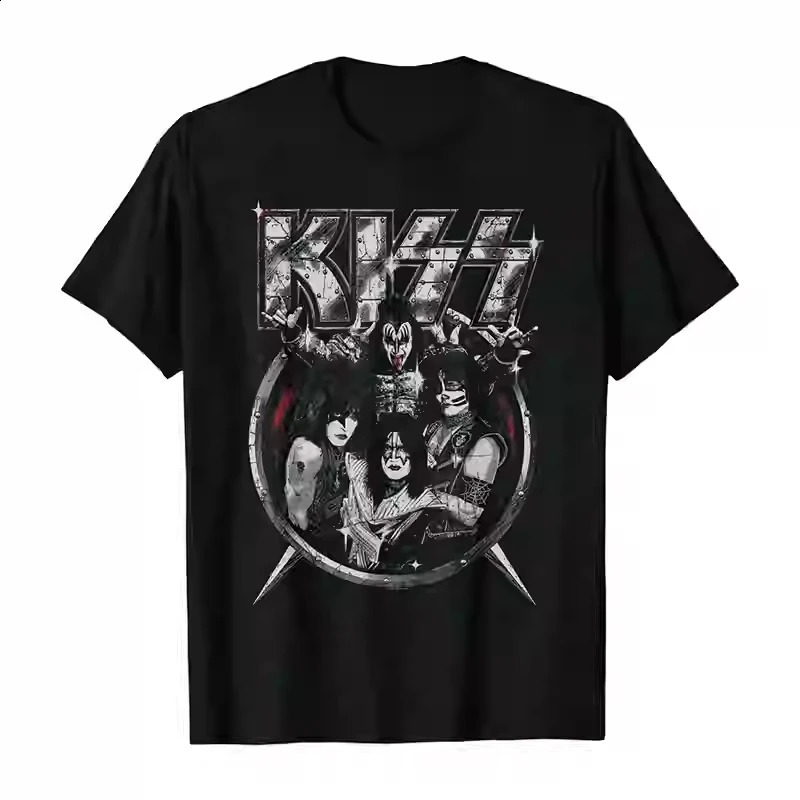 2025 Men and Womens KISS Band Rock Oversize Loose Cotton Round Neck Punk American Retro Mens Short Sleeve T-shirt 250324