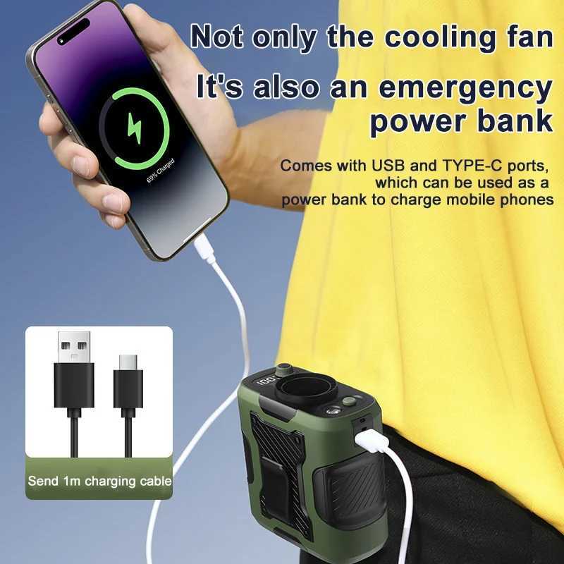 Portable infinitely variable waist fan with belt clip 100 level digital display 6000mAh outdoor activity high-speed fan X250329