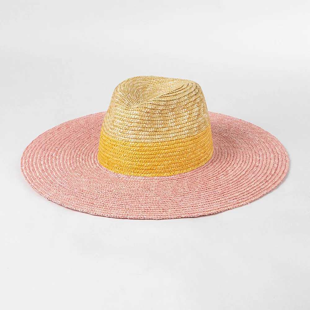 Wens Summer Beach Hat w 3 Tones Wheat Straw Hat Outdoor Wide Brim Sun Hat Jazz Top Panama Hat Stage Performance Hat X250329