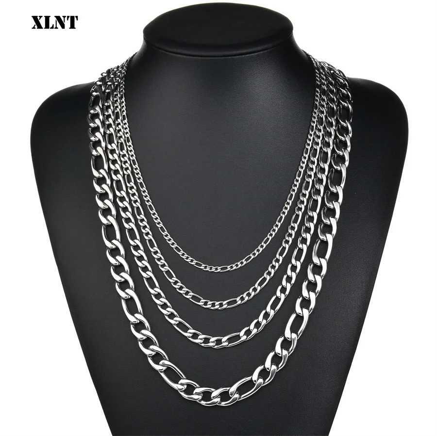 Fashion New Figaro Necklace Mens Punk Silver Stainless Steel Long Necklace Mens Hip Hop Jewelry Gift Y250329