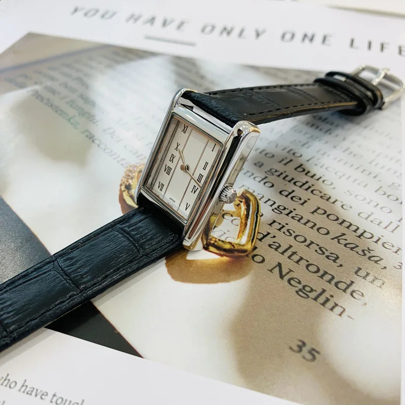 Womens Watch Quartz Watch Vintage Gold Plated Roman numerals H dial Leather Strap Womens Watch Lover Gift 250328