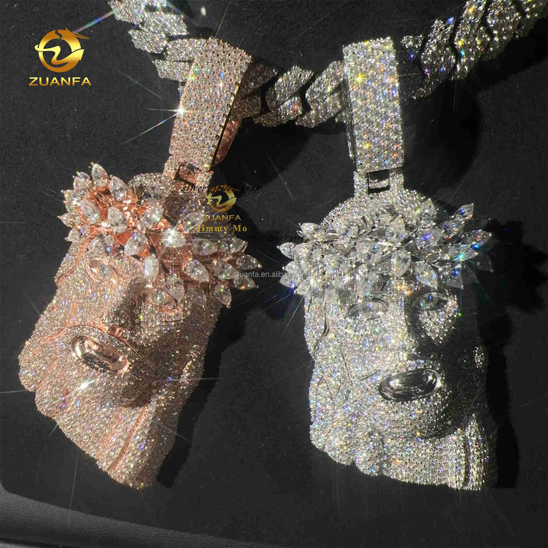 2.5 Luxury Fashion ManJewelry Hip Hop Pendant 925 Silver Pear Brilliant Moissanite Diamond Jesus Pendant Cuban Chain Set