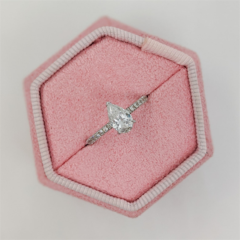 Jewelry 0.6 Carat Solitair Pear Cut Ring 14K 18K Solid Gold Half Set Lab Grown Diamond Engagement Ring For Women CVD HPHT Diamond Customize Ring