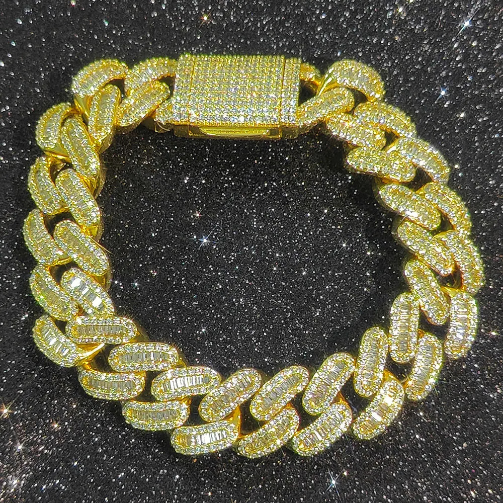 Fashion Hip Hop 15MM Mixed Inlaid Ice Out Cuban Bracelet Mens Double Stone Cuban Chain Bracelet 250326