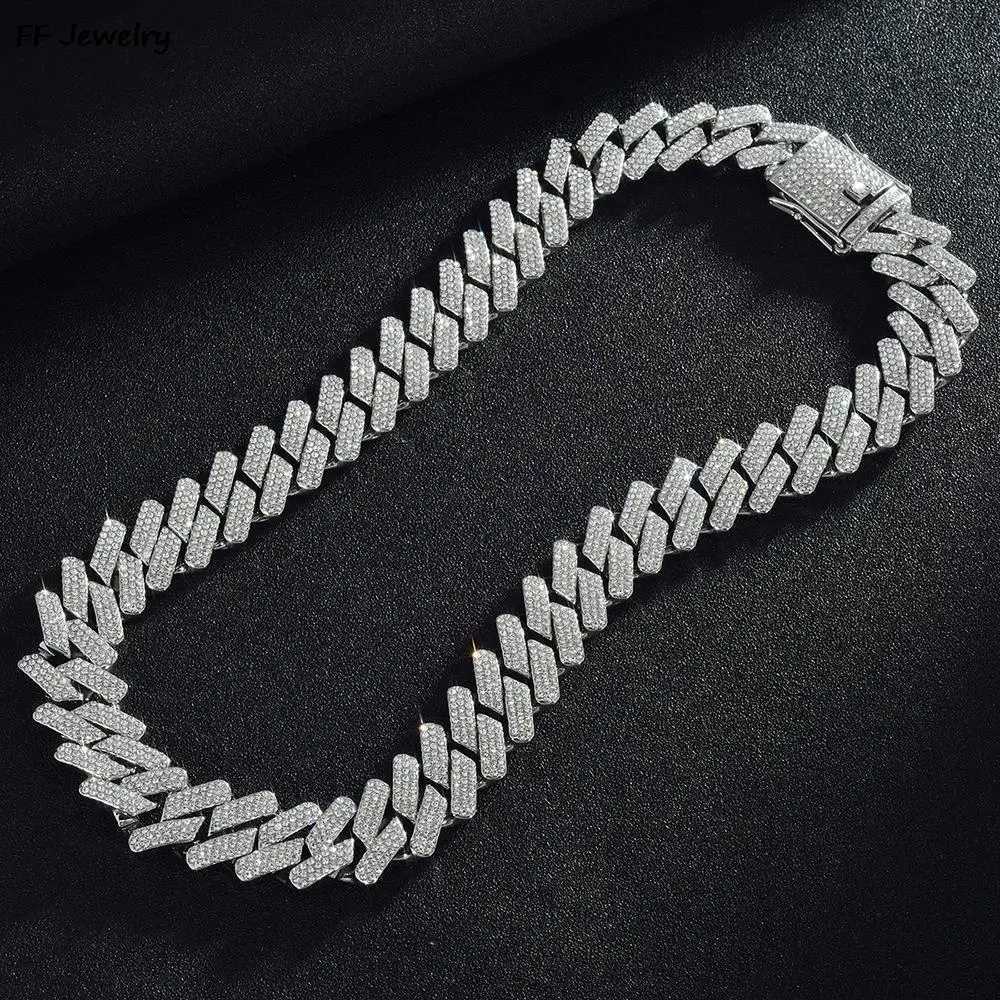 20mm Cuban Chain Mens Ice Out Necklace Cross Set Cubic Zirconia Big Hip Hop Jewelry Y250329
