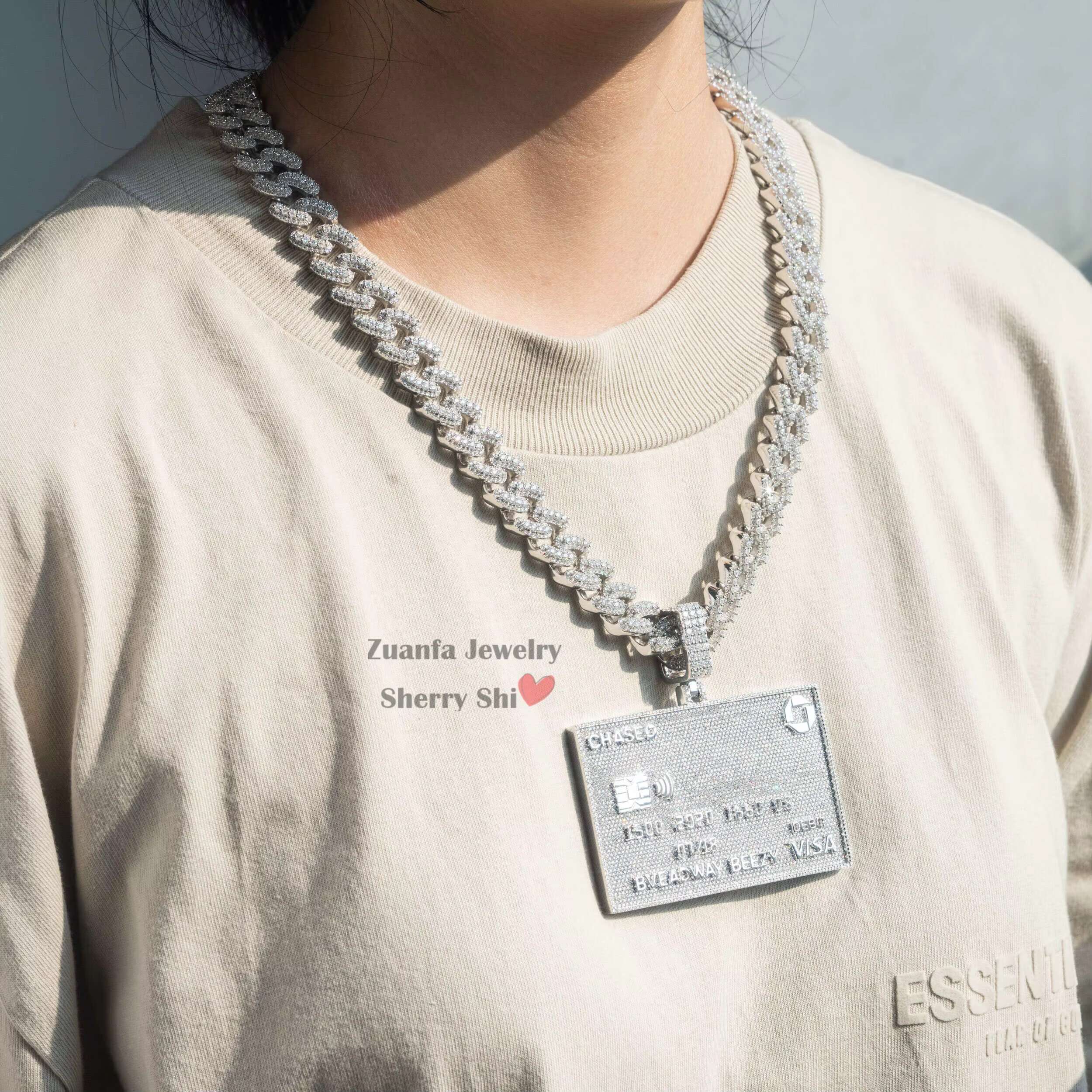 Miami Cuban Chain Hip Hop Jewelry 925 Sterling Silver Hip Hop VVS Moissanite Diamond Custom Credit Card Pendant