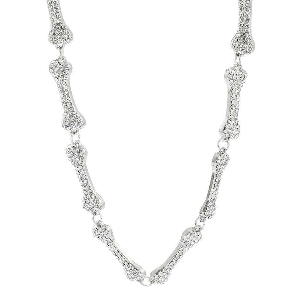 Fashion Ins style shiny rhinestone border necklace for women Gothic punk jewelry hip-hop bone necklace gift Y250329