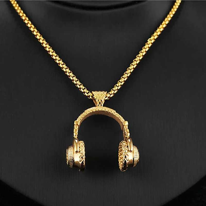 Free Fan DJ Music Earphone Pendant Necklace Long Chain Mens Hip Hop Jewelry Rock Headwear Necklace Mens Gift S110 Y250329
