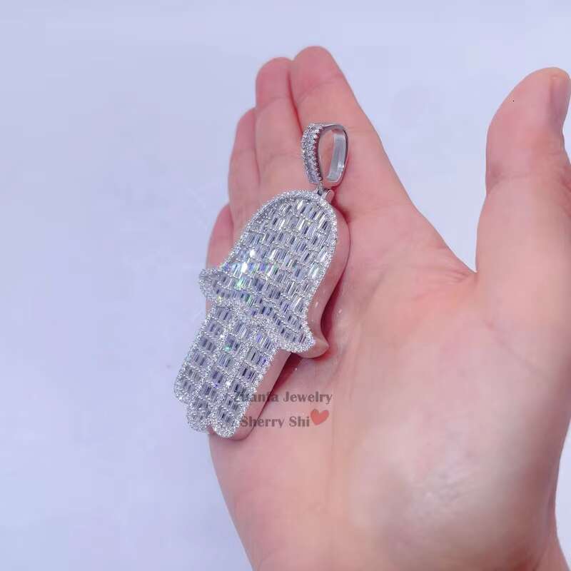 Sterling Silver 925 Rapper Jewelry Custom Made Vvs Moissanite Iced Out Hip Hop Hamsa Pendant
