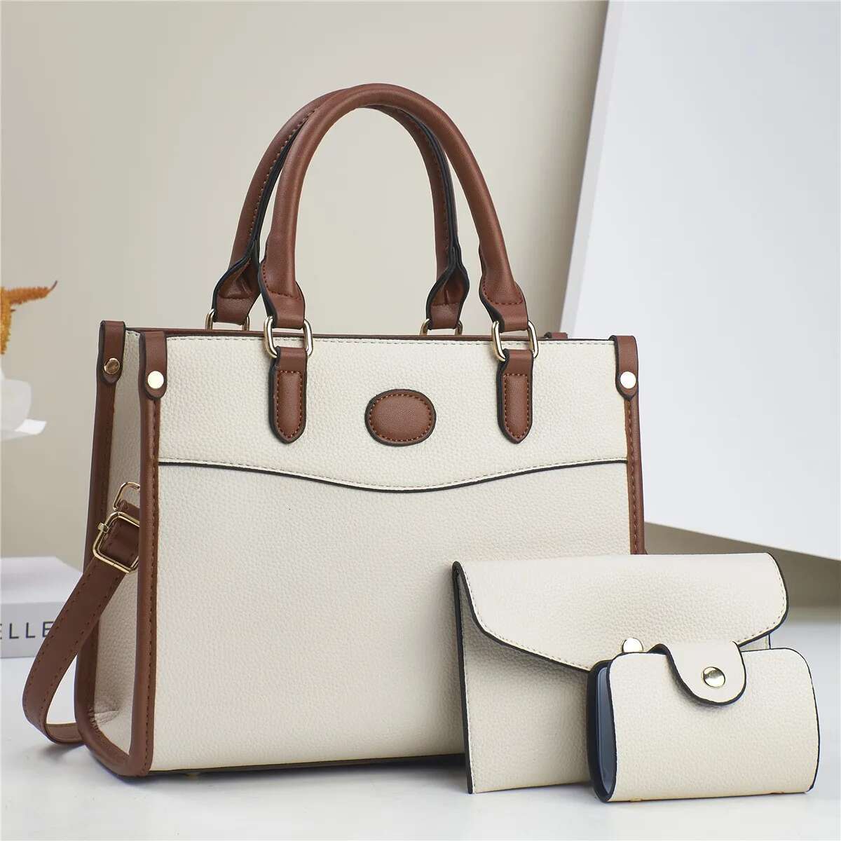 3Pcs Set Women Soft PU Leather Handbag Purse Wallets Large Capacity Tote Shoulder Bag Girls Messenger Bags For School Work