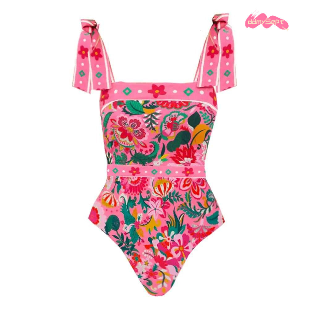 ral Printed Shoulder Ruffle Swimwear With Cover Up Sexy Swim Suit Woman 2024 Swimsuit Beach Outing Bodysuit ddmySept