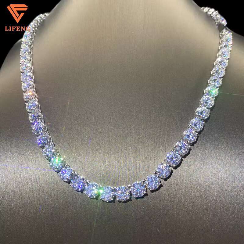 Lifeng Jewelry Ice Out Hiphop Tennis Chain Necklace 8mm VVS Moissanite Sterling Silver Diamond Bling White Gold Necklace