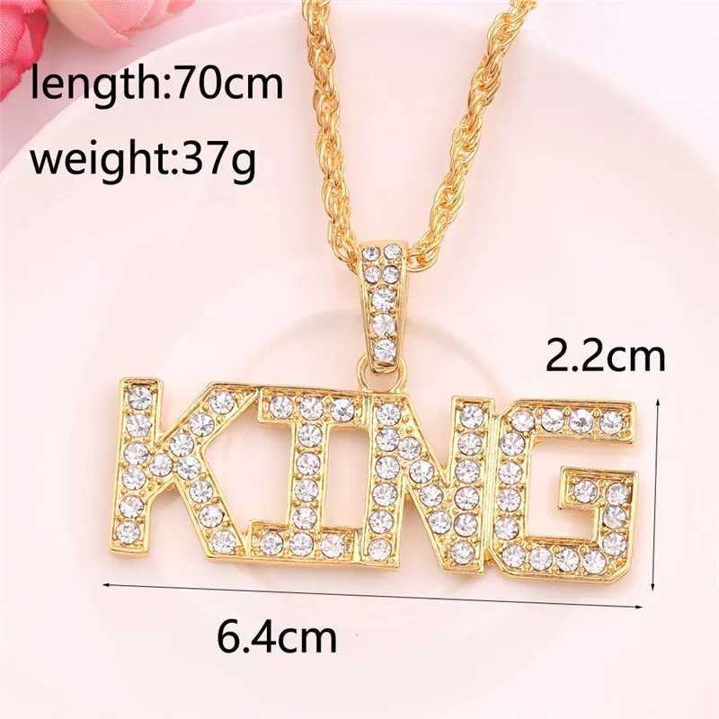 Mens Hip Hop Full Rhinestone King Pendant Necklace Sparkling Ice Out Cuban Chain Hip Hop Necklace Mens Jewelry Gift Y250329