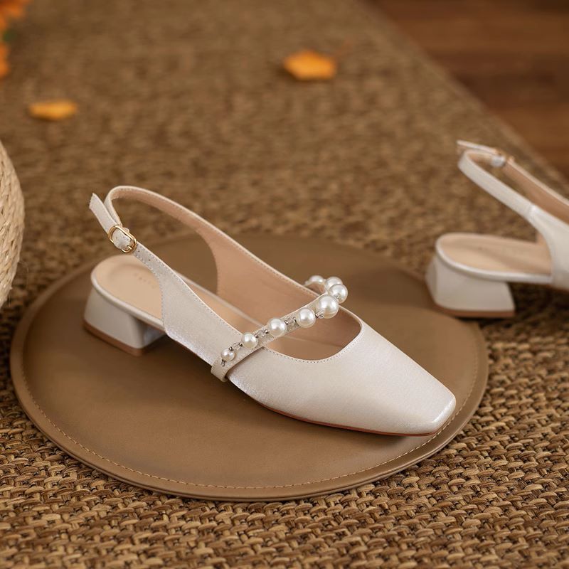 slippers Designer Coarse heeled sandals One word strap single shoe Baotou high heels Rear empty slipper Women External penetration