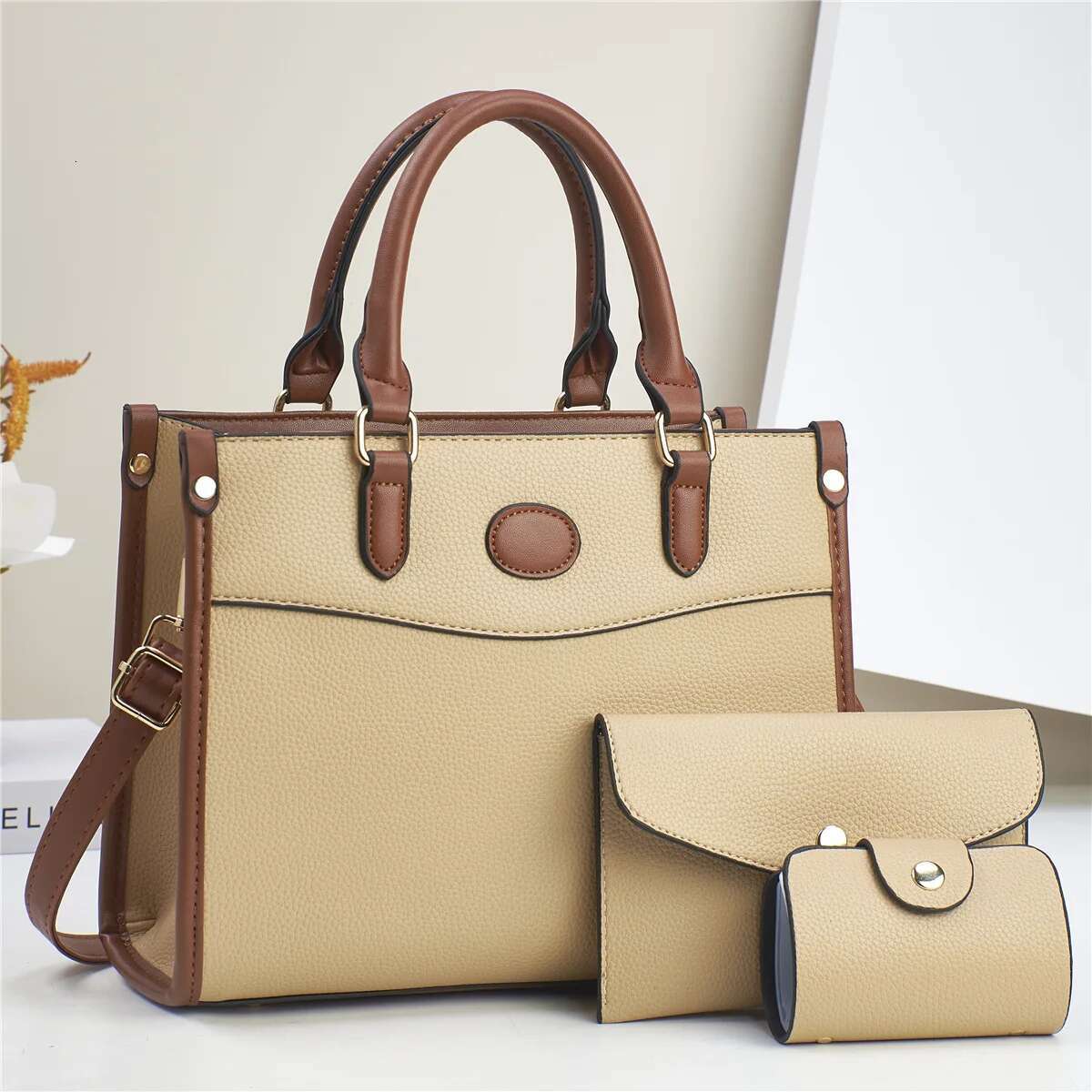 3Pcs Set Women Soft PU Leather Handbag Purse Wallets Large Capacity Tote Shoulder Bag Girls Messenger Bags For School Work